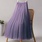 ACCITY - SOLID COLOR ELASTIC-WAIST MESH TULLE A-LINE SKIRT