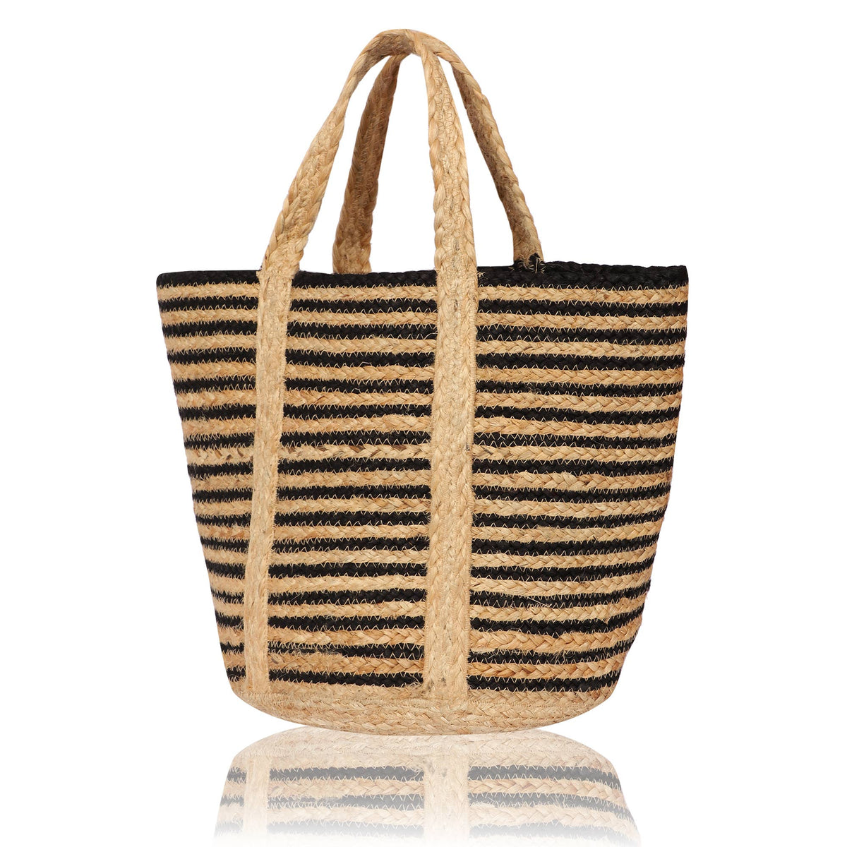 Chloe & Lex - Black-Natural Stripe Cotton & Jute Fibers Tote Bag