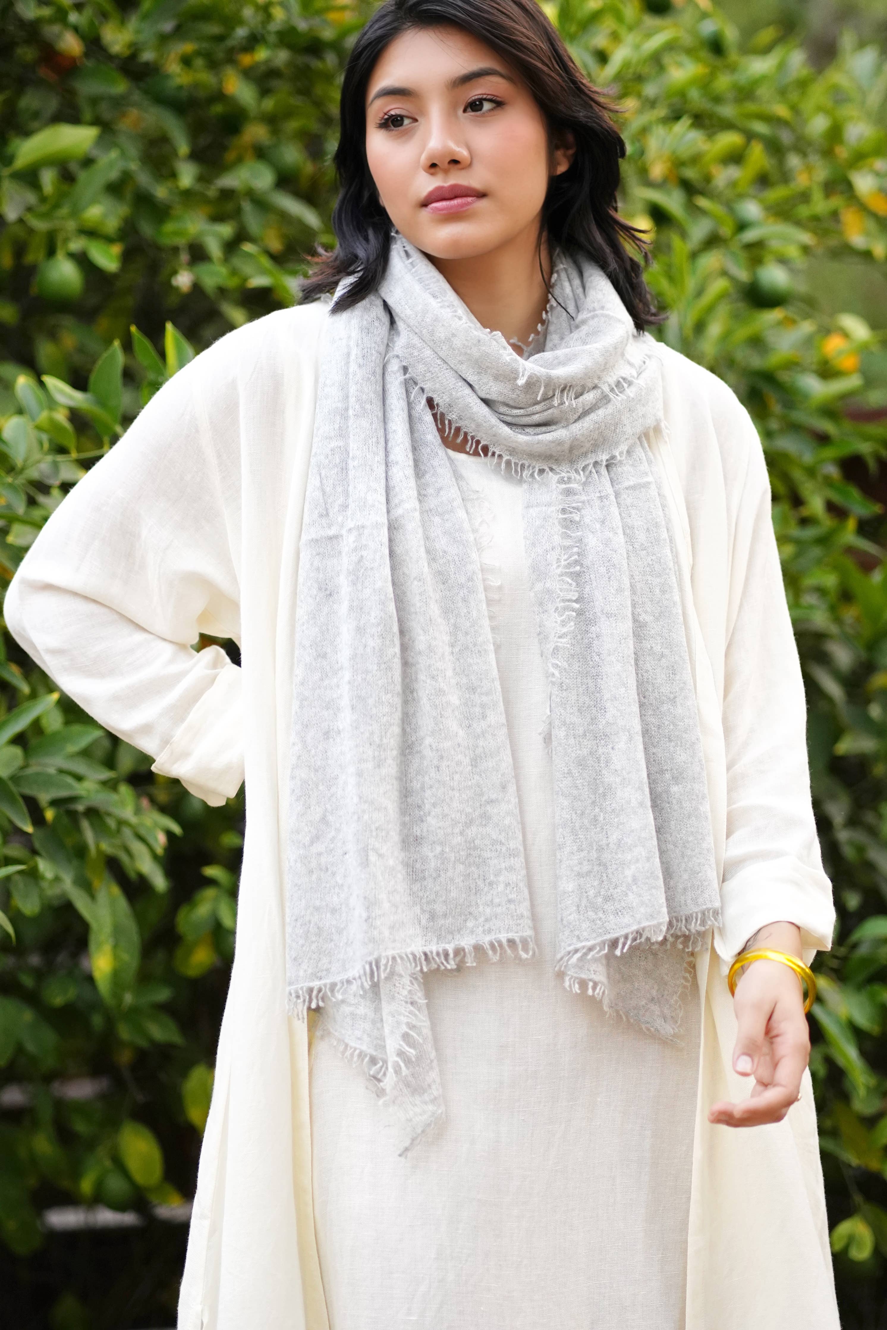 Dolma - Hand Felted Pure Cashmere Scarf Silver Grey