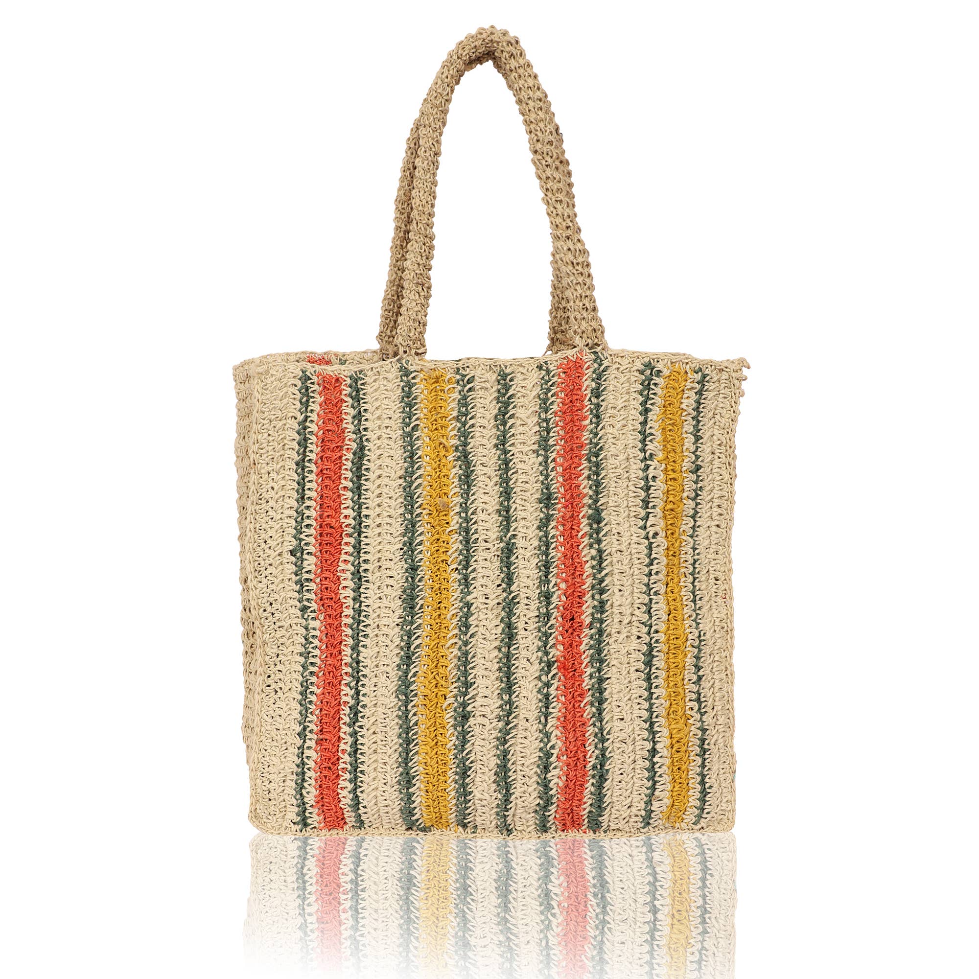 Chloe & Lex - Orange-Yellow Stripes Cotton and Pure Jute  Tote Bag