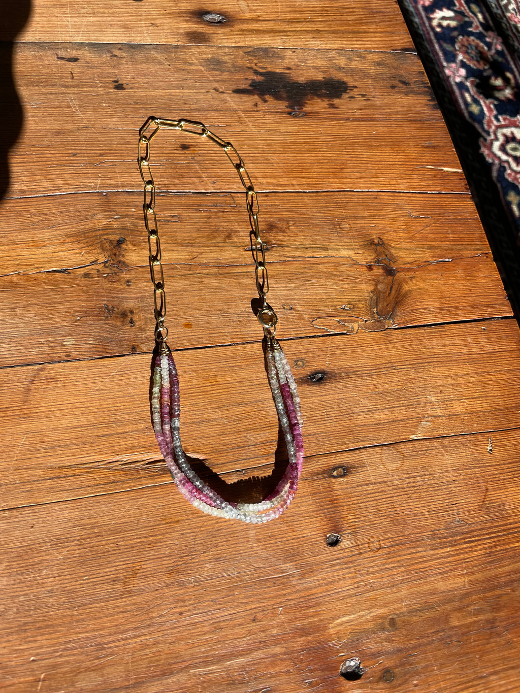 Live Oak Designs - 17” Sapphire Umbra Spinel 3 Rows with Oval Chain