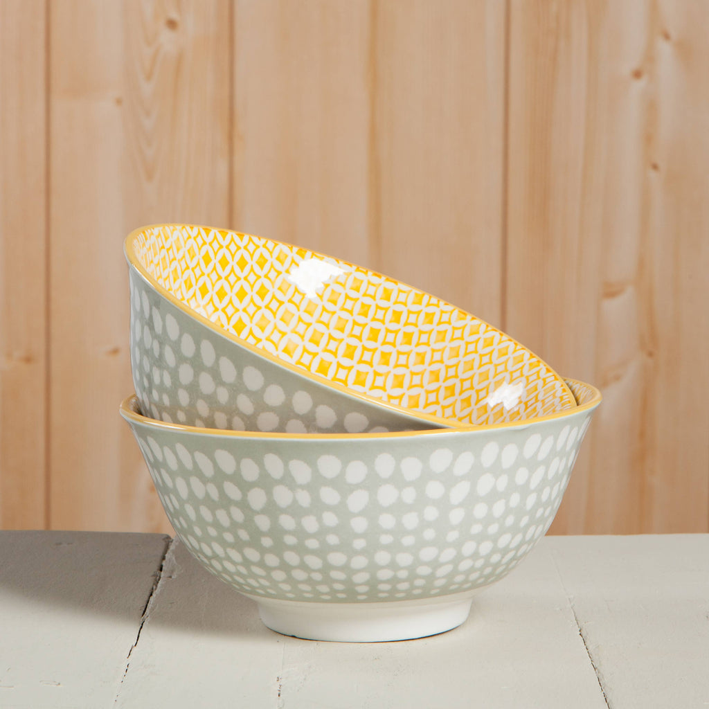Now Designs by Danica - Dots Gray and Yellow Stamped Bowl 6 inch