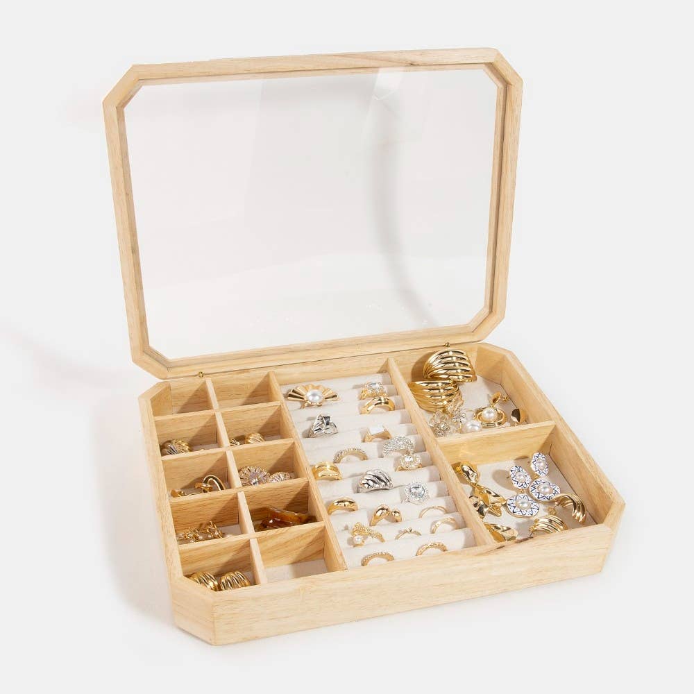 Collections by Fame Accessories - Wooden Jewelry Display Box Showcase