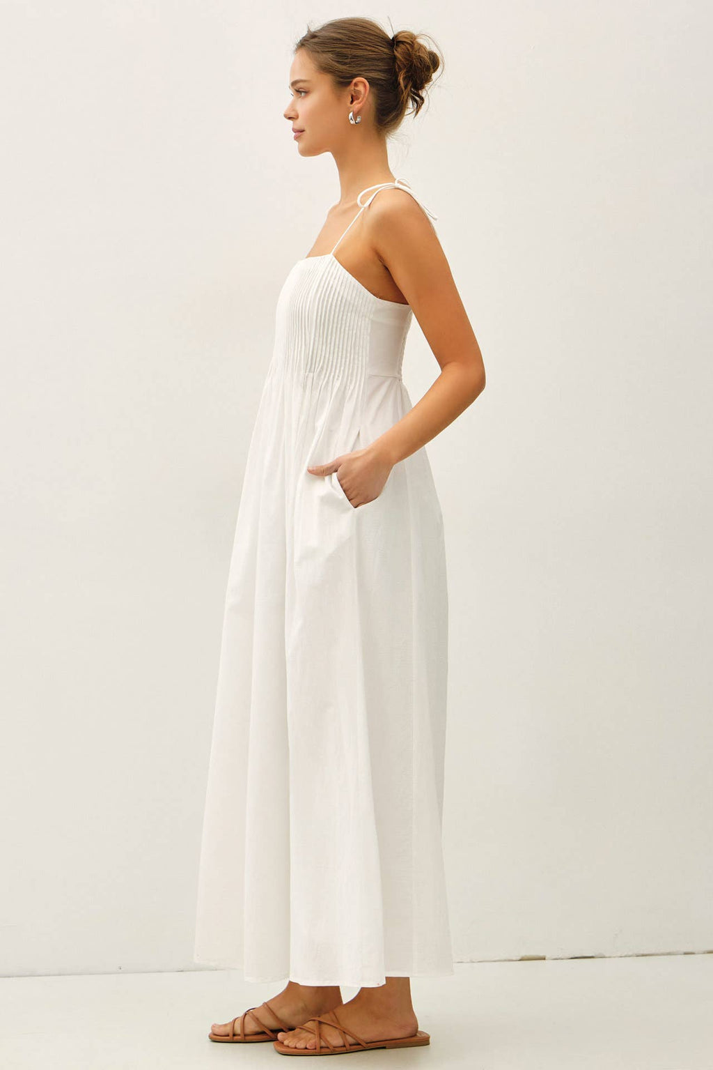 Be Cool - COTTON PINTUCK BODICE W TIE STRAP MAXI DRESS