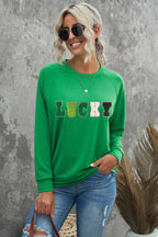 Threaded Pear - LUCKY Chenille Embroidered Graphic Sweatshirt