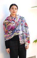 Dolma - Gul Embroidered Floral WoolScarf/Wrap 