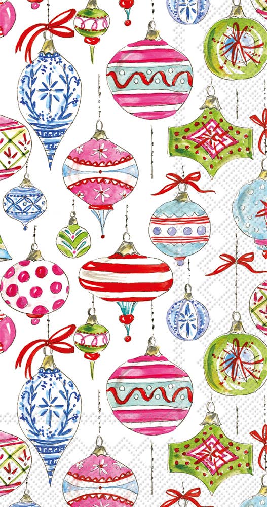 Boston International - Paper Guest Towels 16 ct Merry Vintage Ornaments Christmas