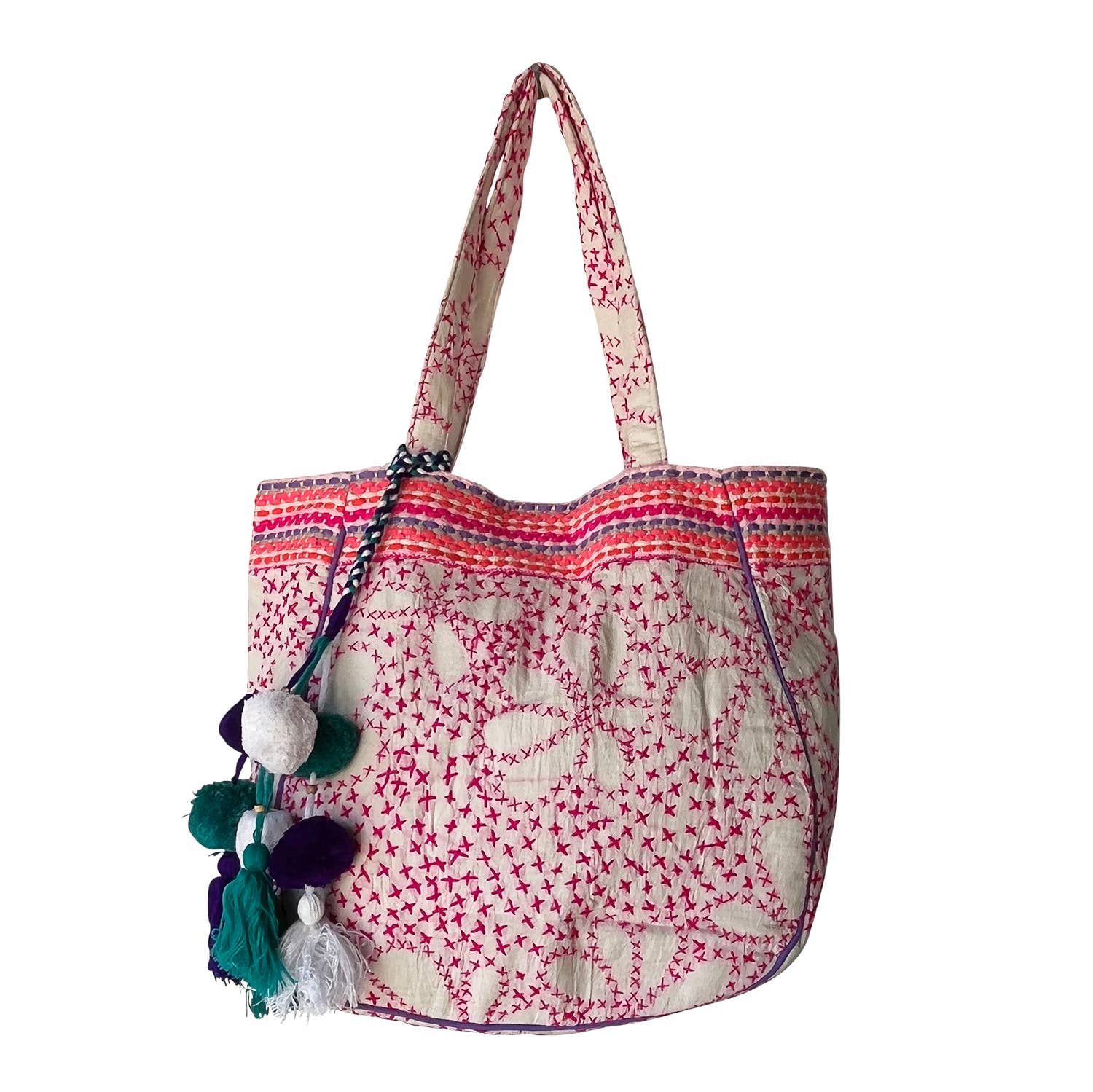 Chloe & Lex - Pink X Tote Bag with Tassels