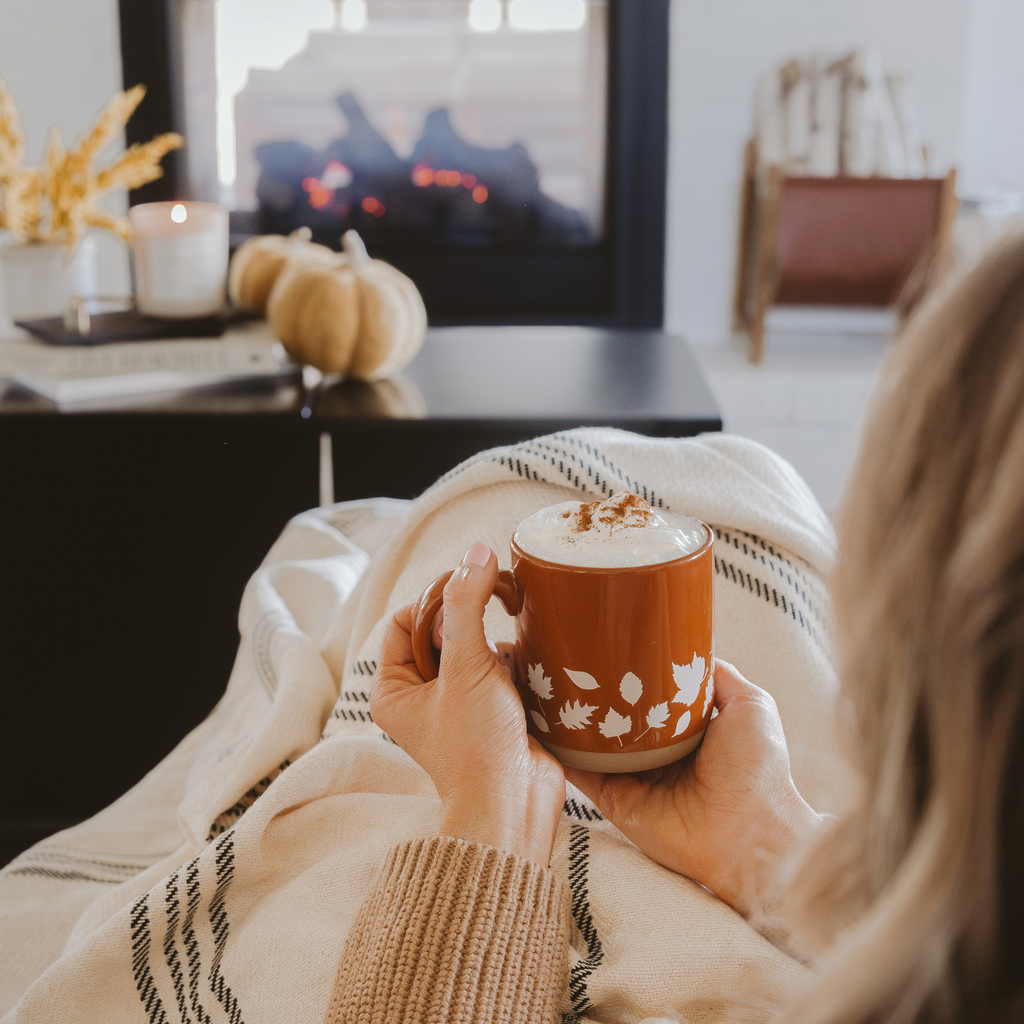 Sweet Water Decor - Fall Leaves Orange Stoneware Coffee Mug