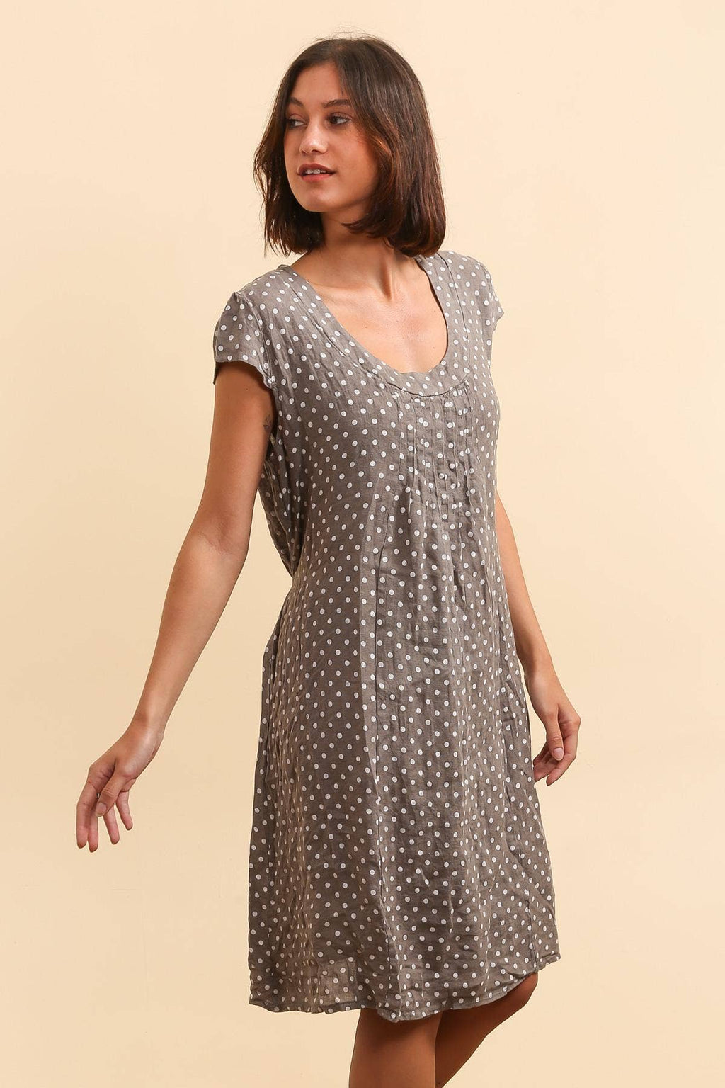 la maison des fibres naturelles - Polka dot patterned linen dress 9109 100% linen