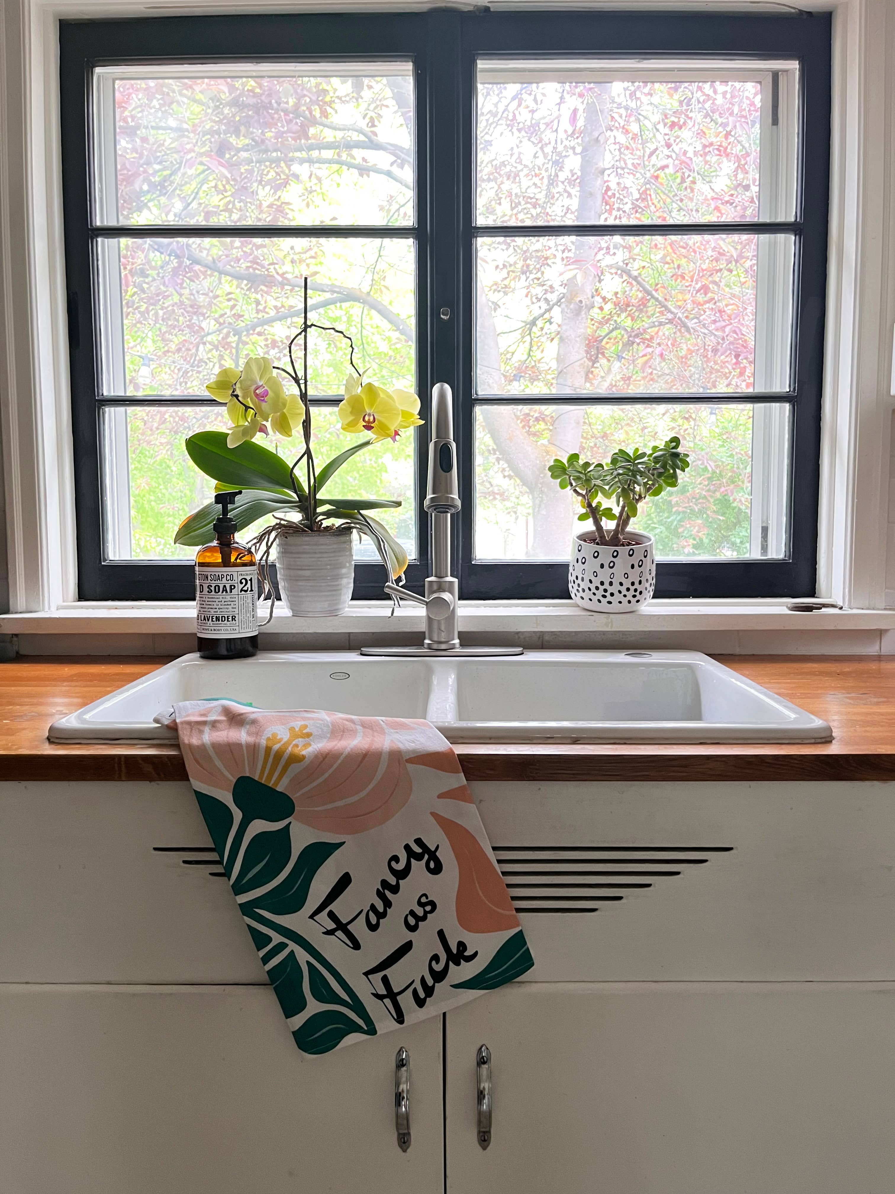 The Coin Laundry - Fancy as Fuck - PINK/GREEN Modern Floral Kitchen Towel