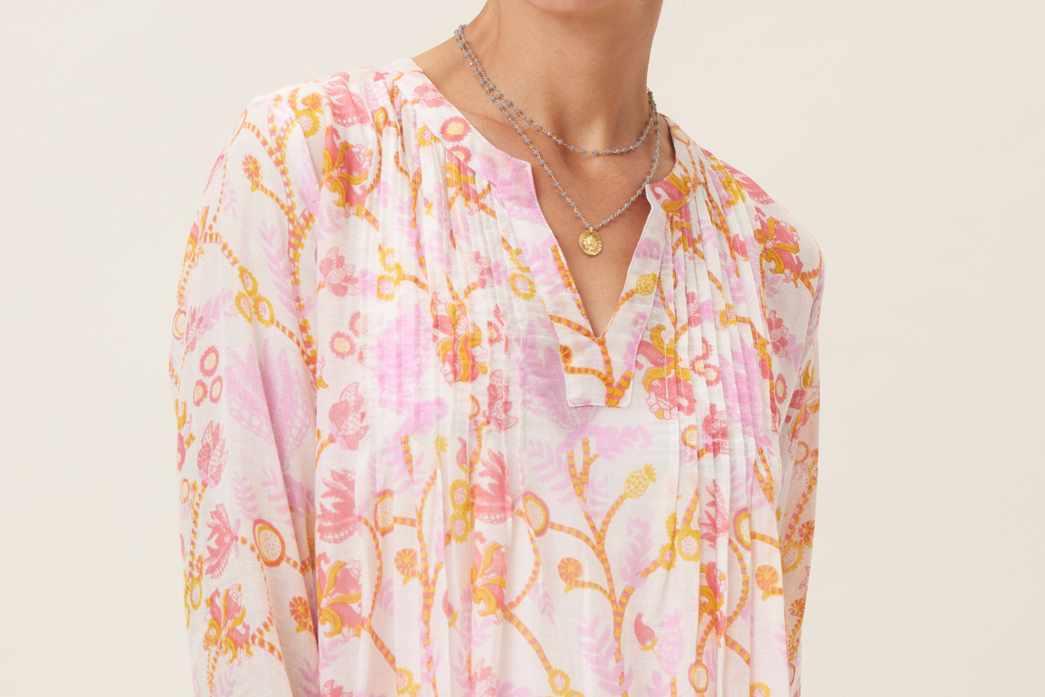 GEMMA PINK Pintuck Beach Cover Up, Recycled Cotton