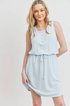 Cherish Apparel - D7375 Sleeveless Henley Style French Terry Dress