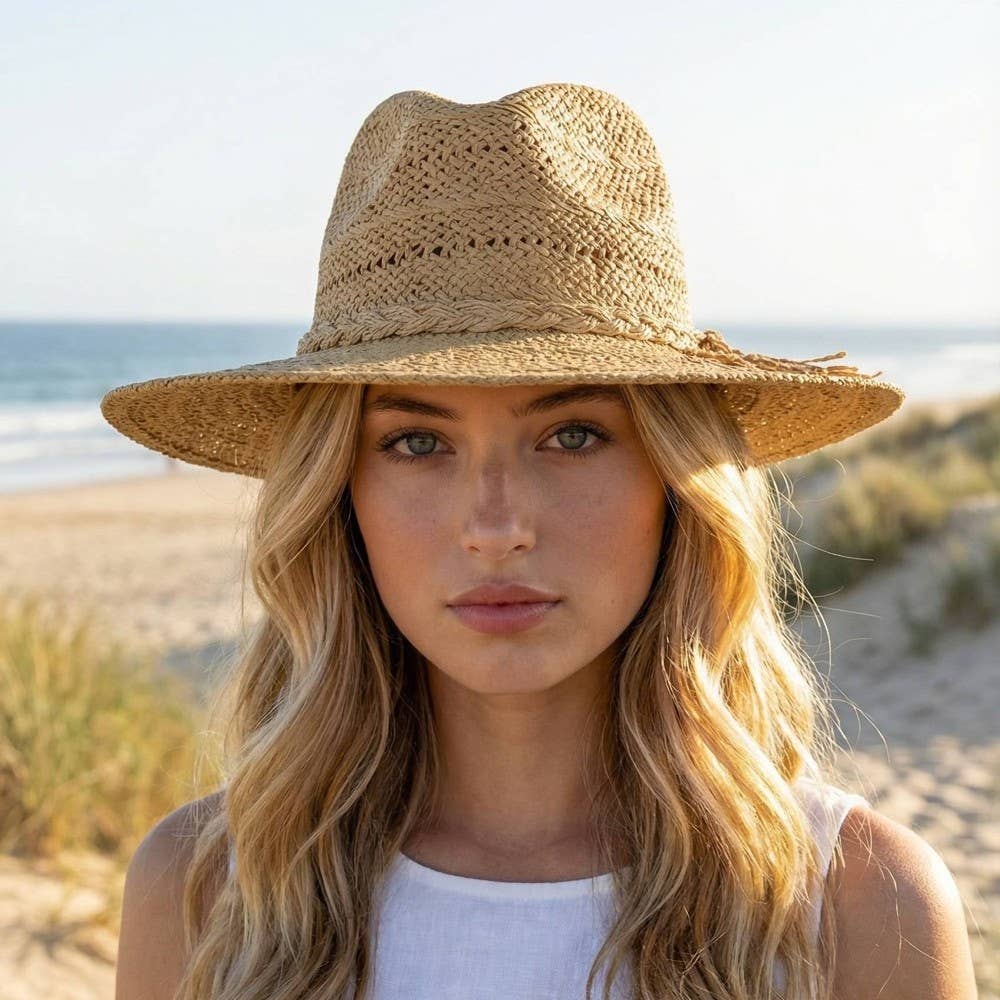 Collections by Fame Accessories - Braided Rope Band Straw Hat