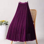 ACCITY - SOLID COLOR ELASTIC-WAIST MESH TULLE A-LINE SKIRT