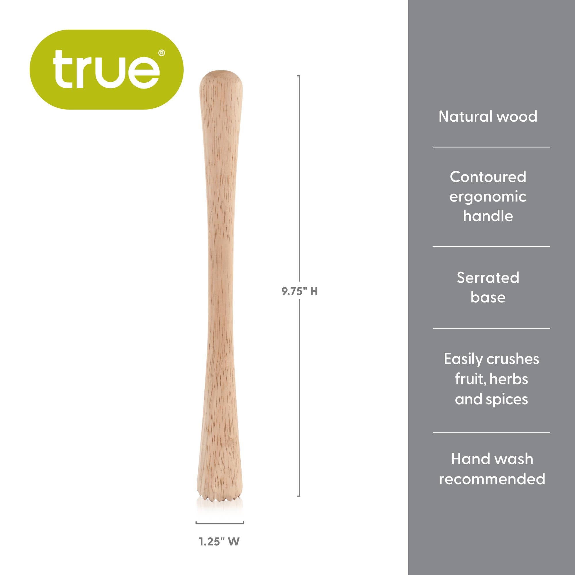 TRUE - Smash Natural Wood Muddler with Serrated Base