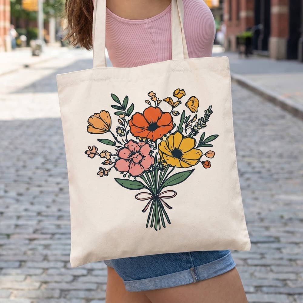 Collections by Fame Accessories - Wildflower Bouquet Print Canvas Tote