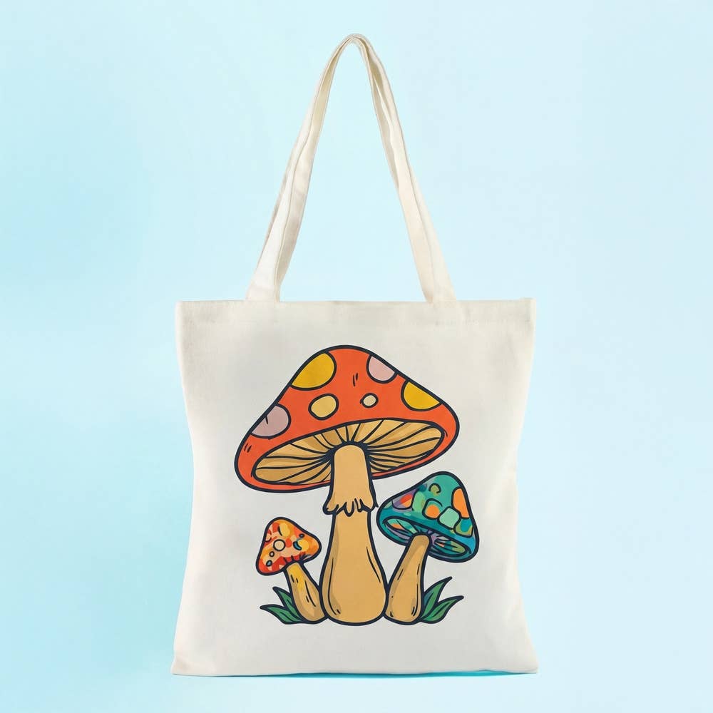 Collections by Fame Accessories - Mushroom Print Canvas Graphic Tote