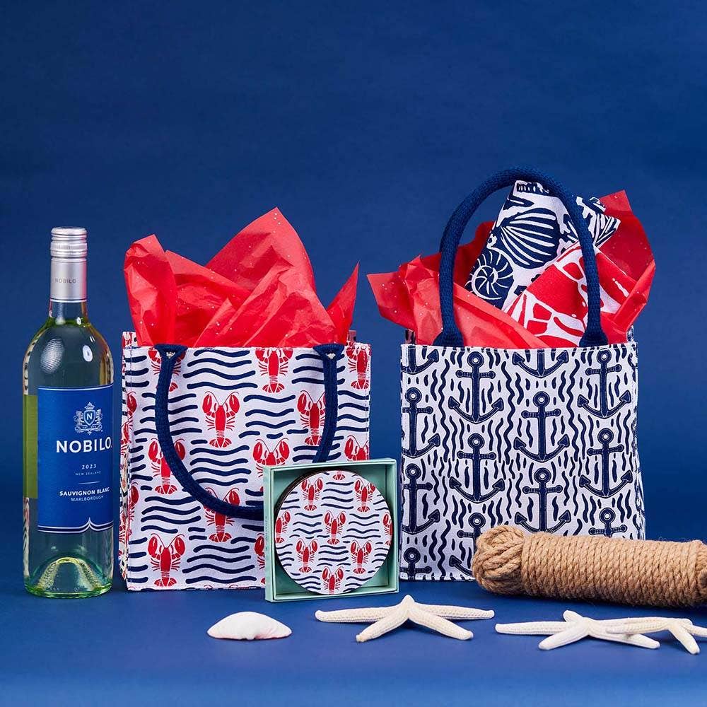 rockflowerpaper - LOBSTER WAVES Itsy Bitsy Reusable Gift Bag Tote