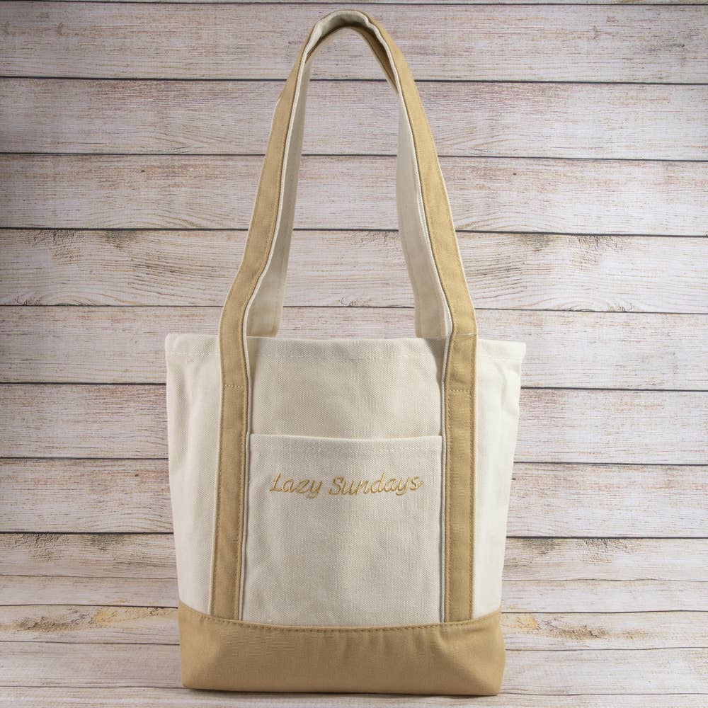 Collections by Fame Accessories - Lazy Sundays Embroidered Canvas Tote Bag