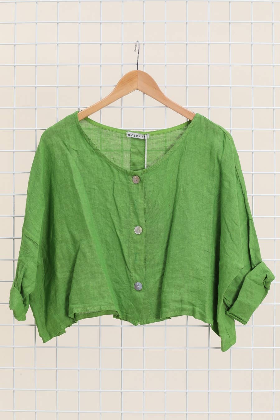 la maison des fibres naturelles - 3/4 sleeve linen jacket 906 100% linen: Vert pomme