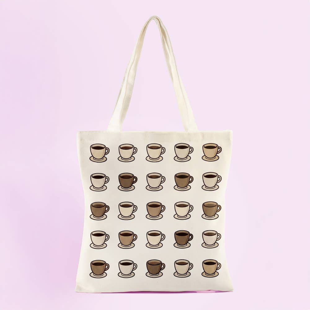 Collections by Fame Accessories - Coffee Cup Repeat Print Canvas Tote