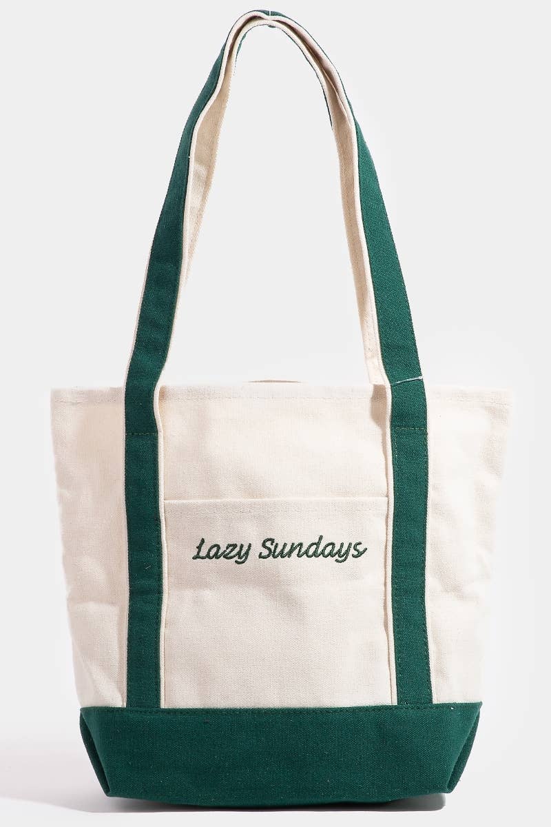Collections by Fame Accessories - Lazy Sundays Embroidered Canvas Tote Bag