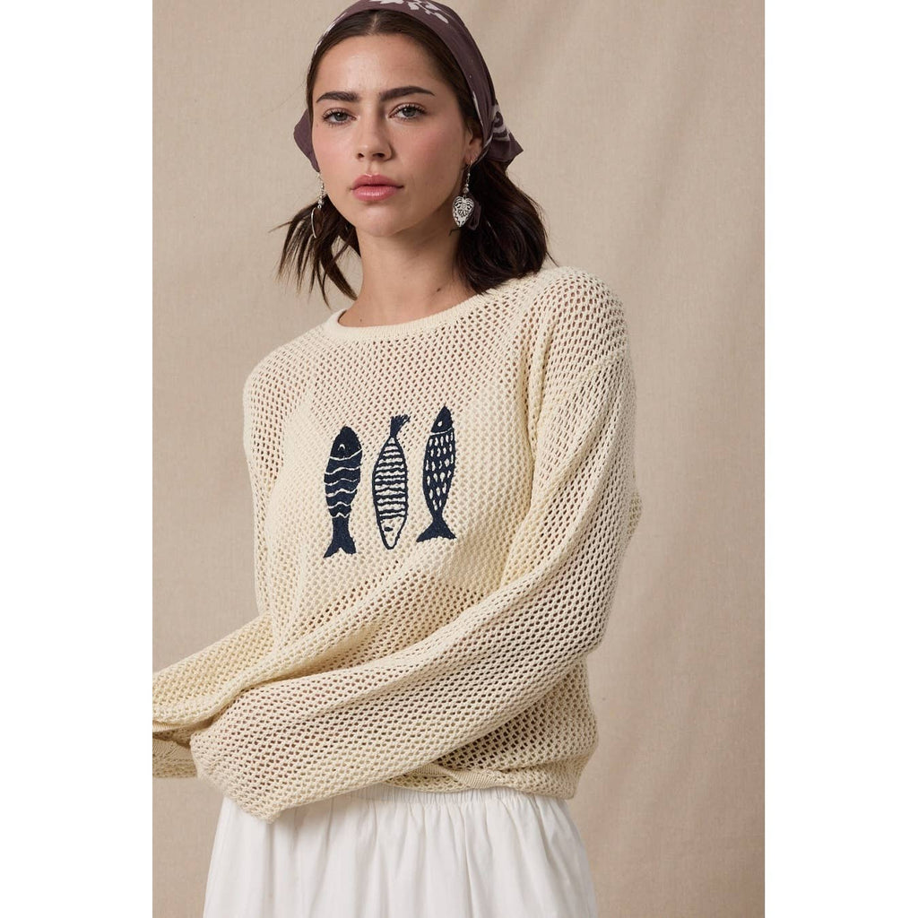 Wishlist Apparel - FISH TRIO OPEN-KNIT SWEATER