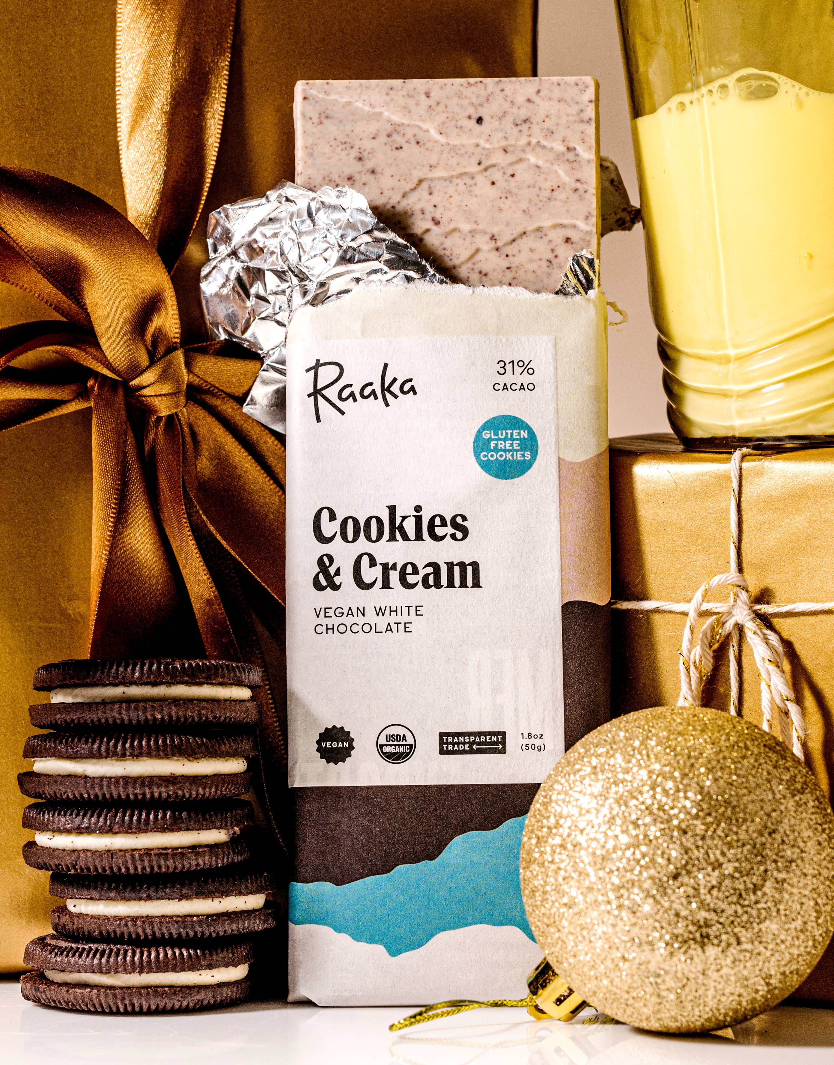 Raaka Chocolate - 31% Cookies & Cream Vegan White Chocolate Bar