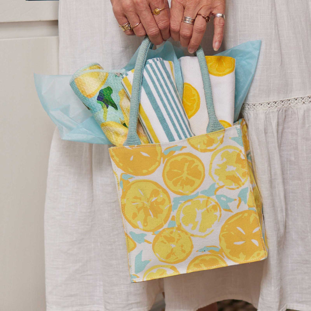 rockflowerpaper - LEMON SLICES Itsy Bitsy Reusable Gift Bag Tote