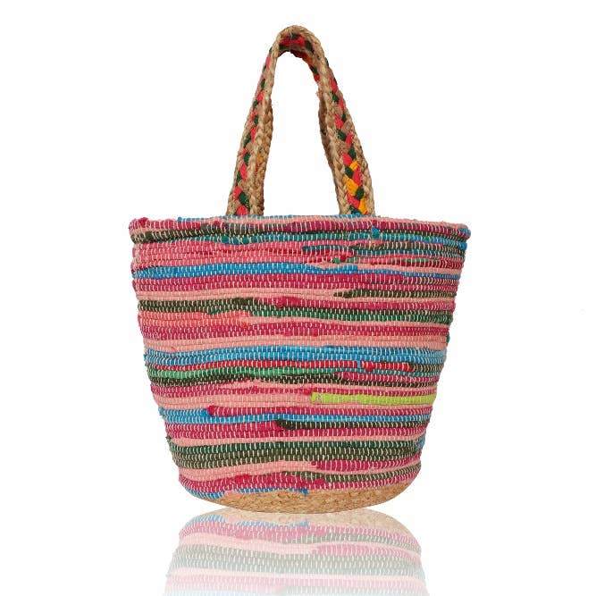 Colorful Weave Jute-Cotton Shopping Grocery Bag for Women