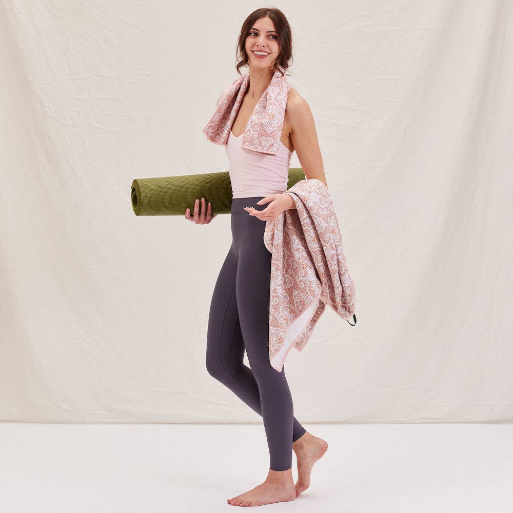 rockflowerpaper - LANTERNS PINK Yoga Towel