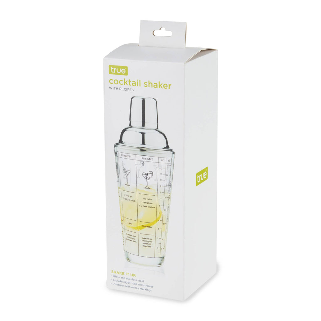 TRUE - 7-Cocktail Recipe Stainless Steel & Glass Shaker - 13.5 oz