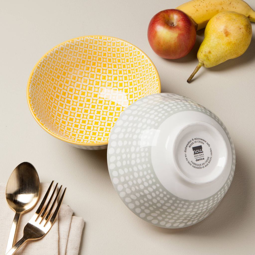 Now Designs by Danica - Dots Gray and Yellow Stamped Bowl 6 inch