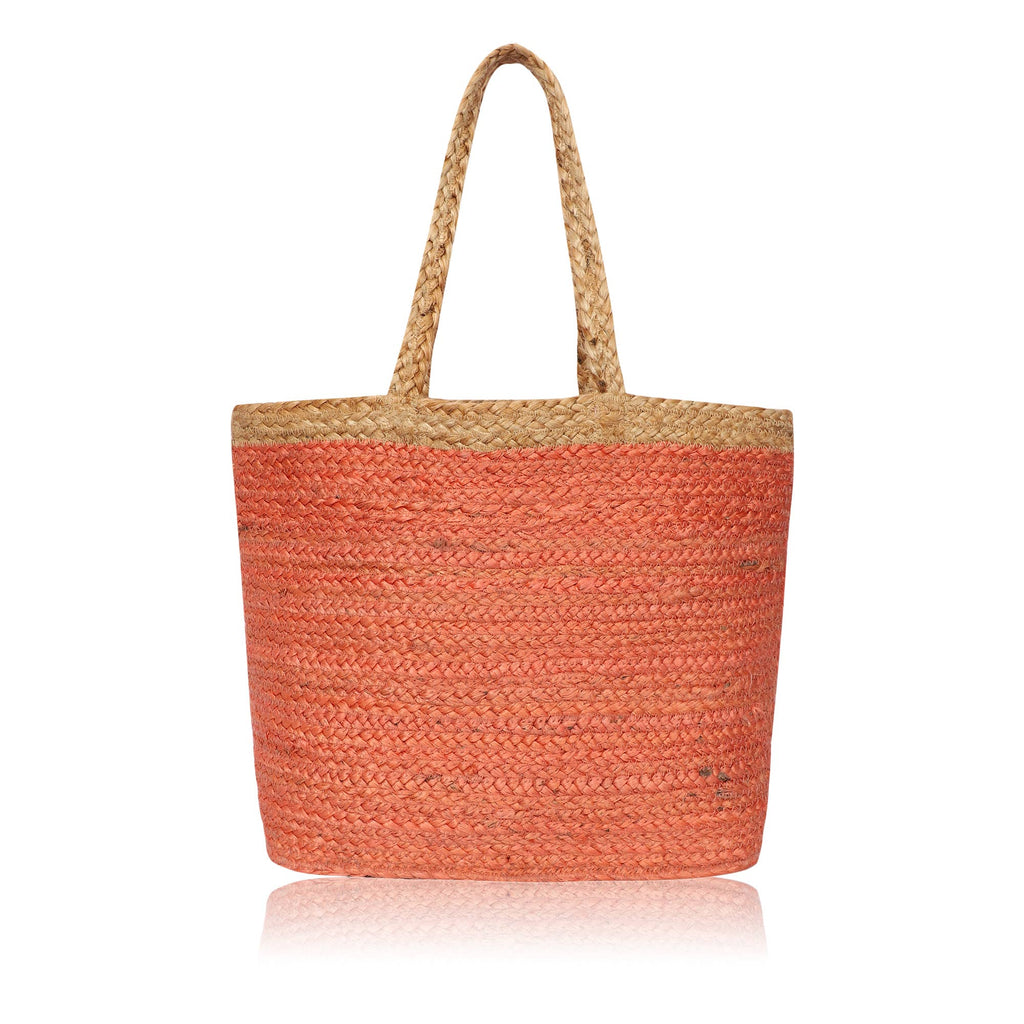 Chloe & Lex - Coral and Natural Jute Tote Bag