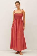 Be Cool - COTTON PINTUCK BODICE W TIE STRAP MAXI DRESS