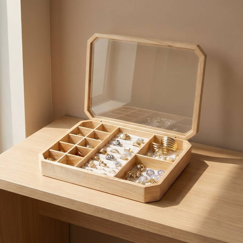 Collections by Fame Accessories - Wooden Jewelry Display Box Showcase