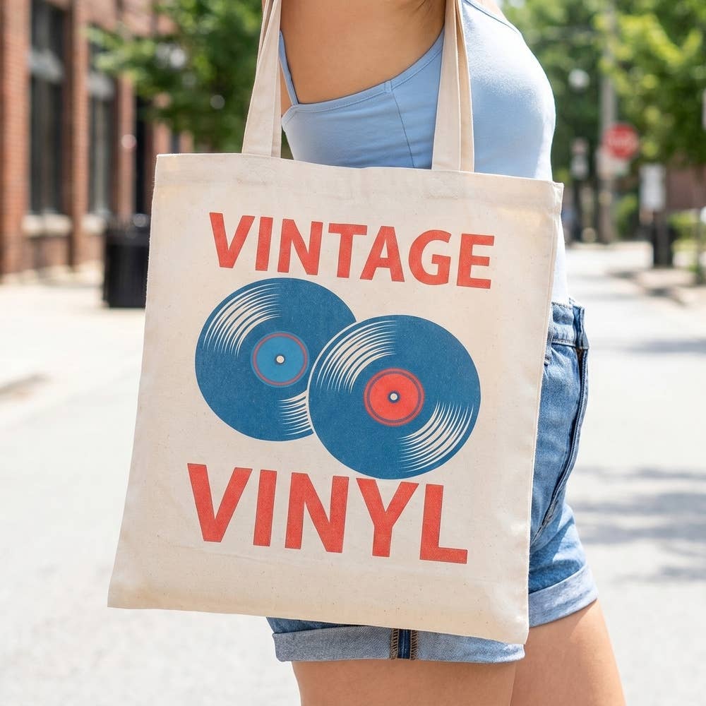 Collections by Fame Accessories - Vinyl Record Print Canvas Tote