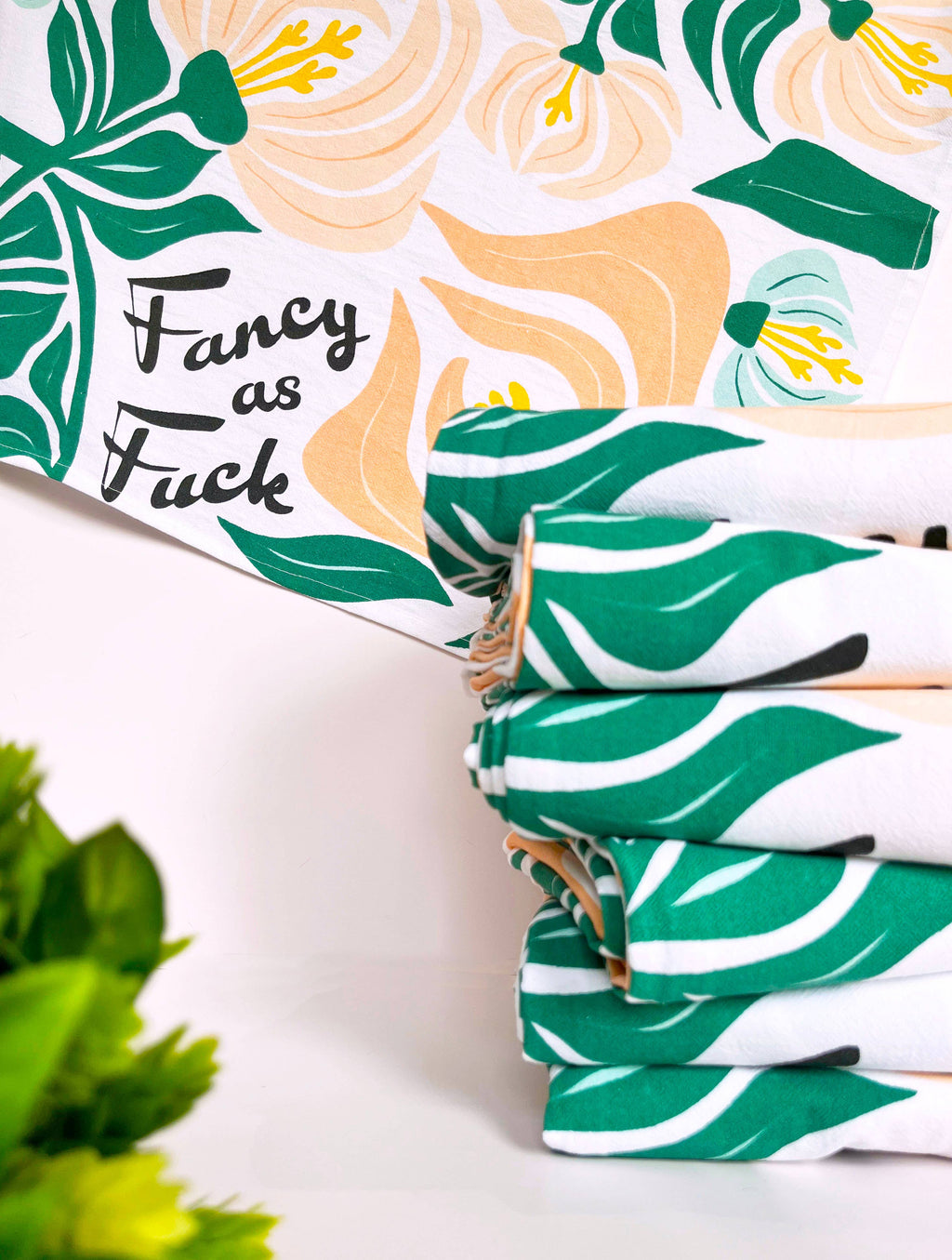 The Coin Laundry - Fancy as Fuck - PINK/GREEN Modern Floral Kitchen Towel