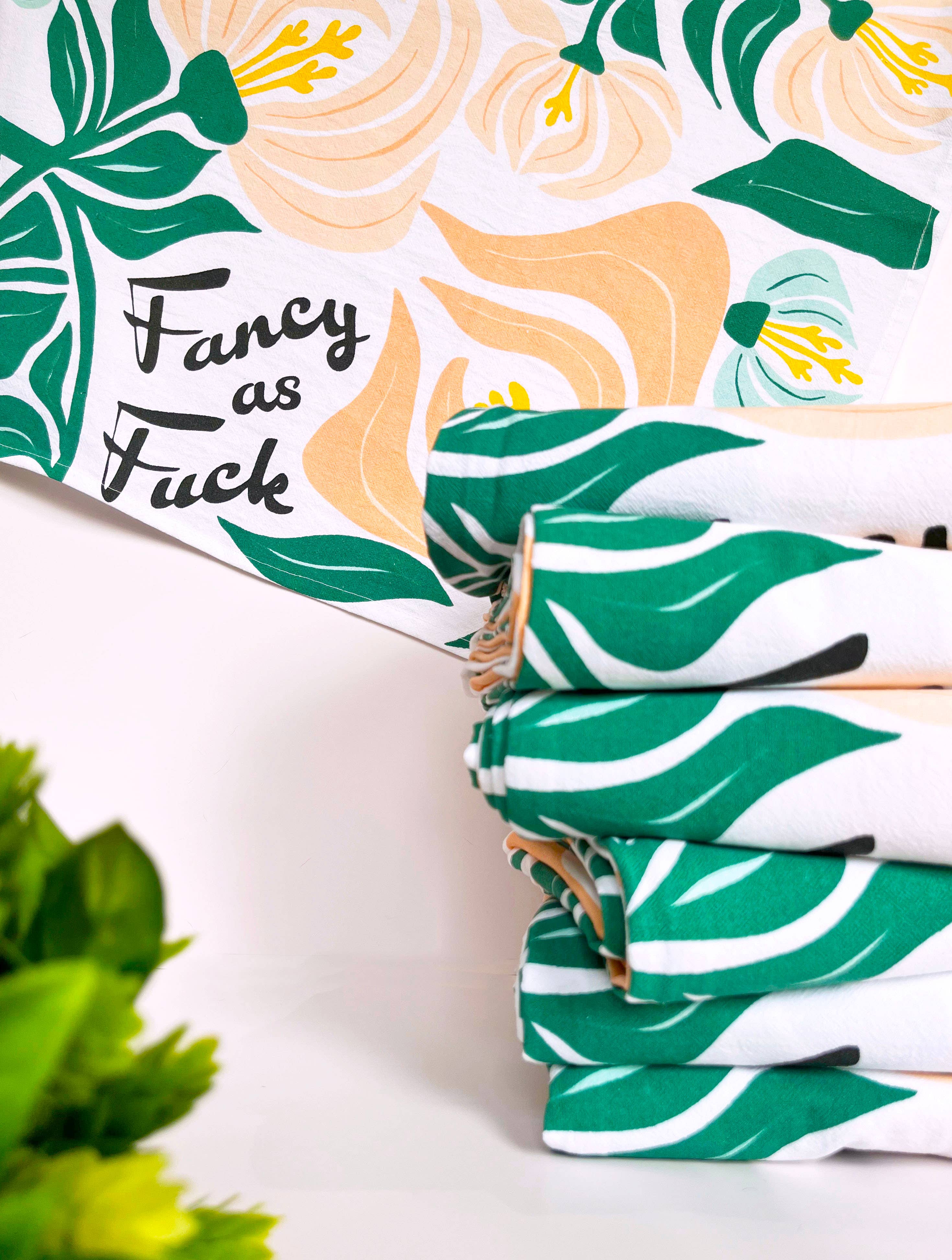 The Coin Laundry - Fancy as Fuck - PINK/GREEN Modern Floral Kitchen Towel