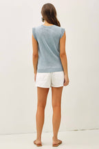 Be Cool - CROCHET RUFFLE CAP SLEEVE SLUBBED SWEATER TOP