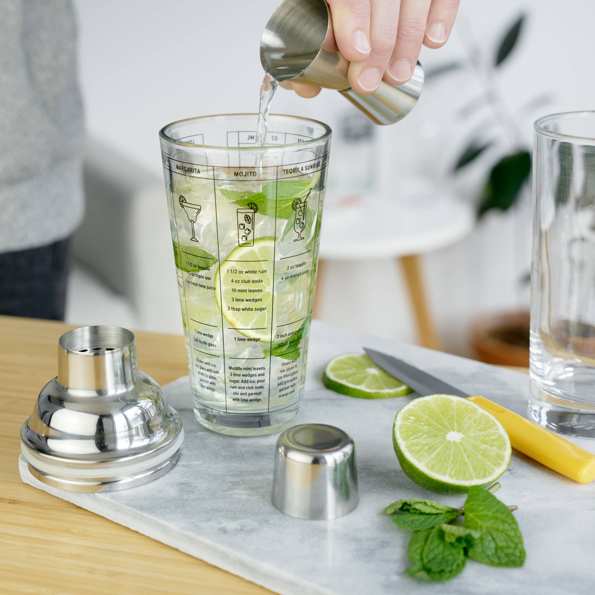 TRUE - 7-Cocktail Recipe Stainless Steel & Glass Shaker - 13.5 oz