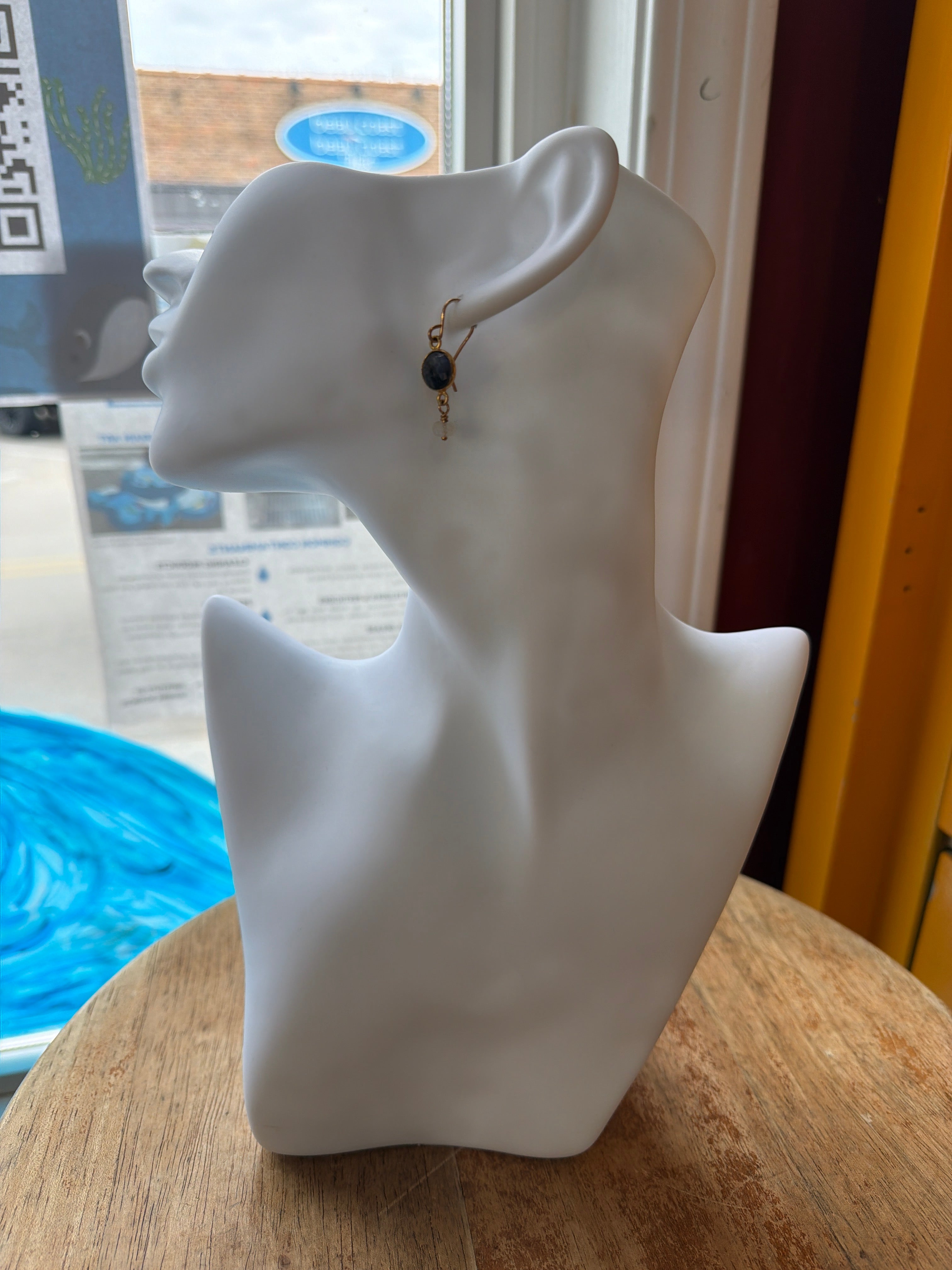 Live Oak Designs - Sapphire and Rainbow Moonstone on Gold Filled Earrings