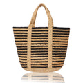 Chloe & Lex - Black-Natural Stripe Cotton & Jute Fibers Tote Bag