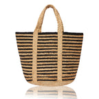 Chloe & Lex - Black-Natural Stripe Cotton & Jute Fibers Tote Bag