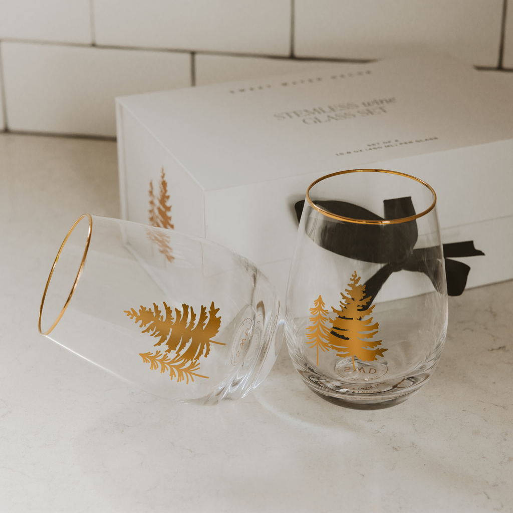 Sweet Water Decor - Stemless Winter Wine Glass Boxed Set