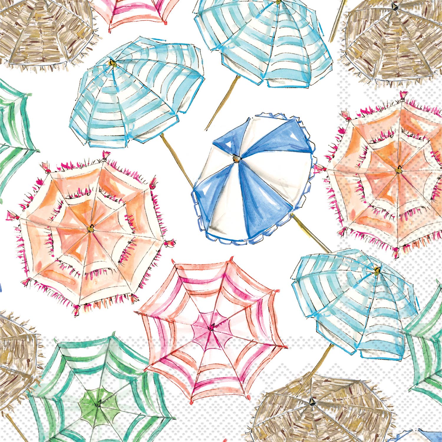 Boston International - Paper Cocktail Napkins 20 Ct Coral Umbrella Pattern
