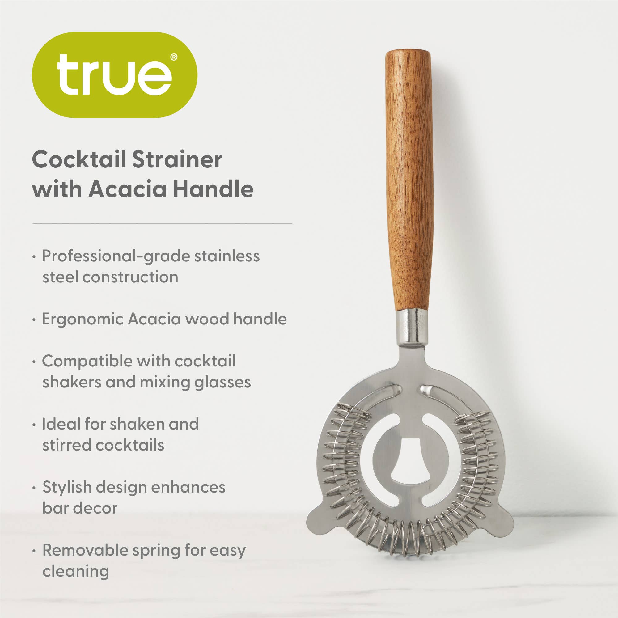 TRUE - Cocktail Strainer with Acacia Wood Handle