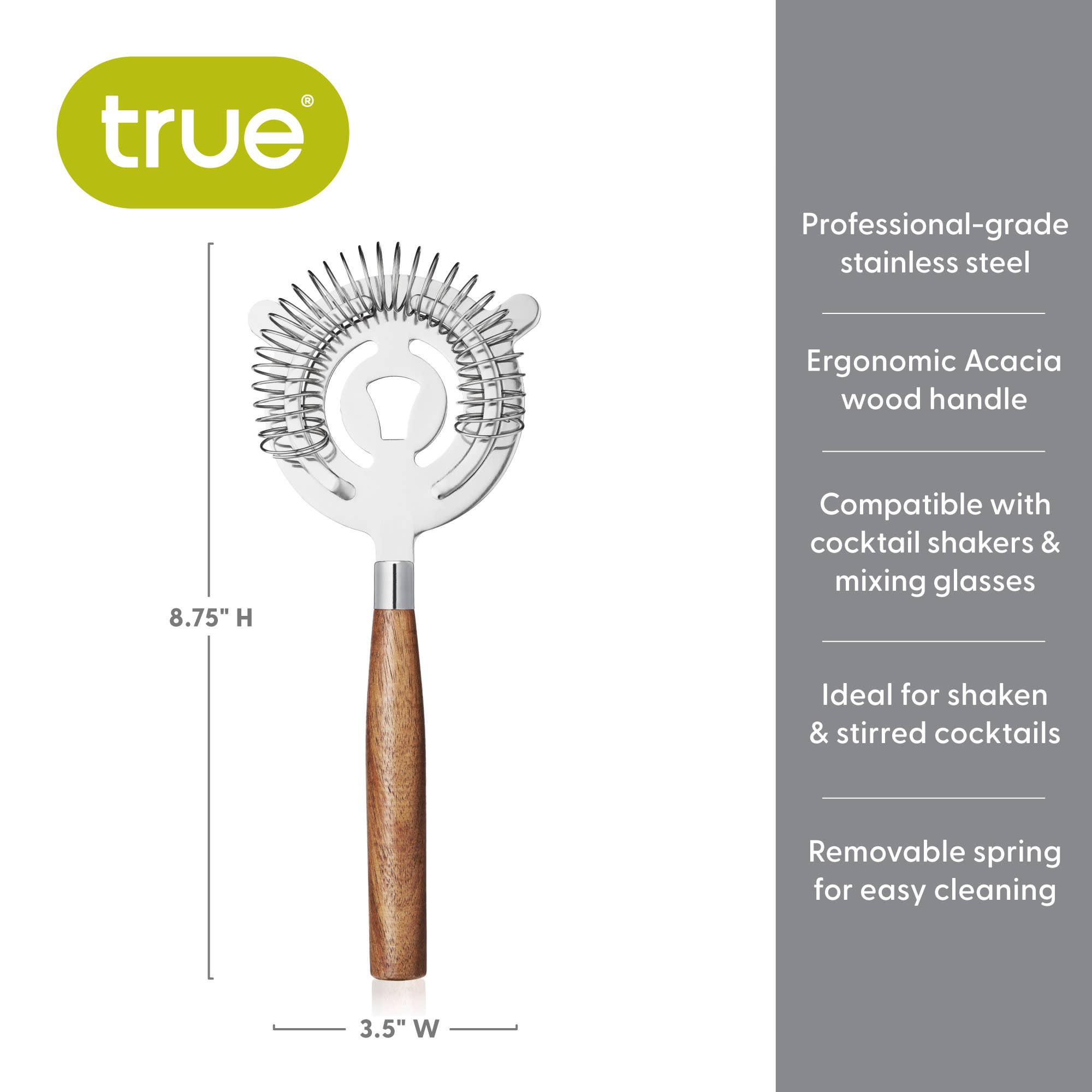 TRUE - Cocktail Strainer with Acacia Wood Handle