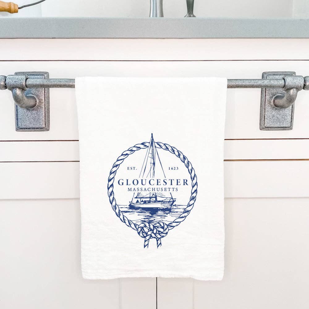 Cottage Shore - Nautical Rope Framed Sailbot - Beaufort, NC Cotton Tea Towel